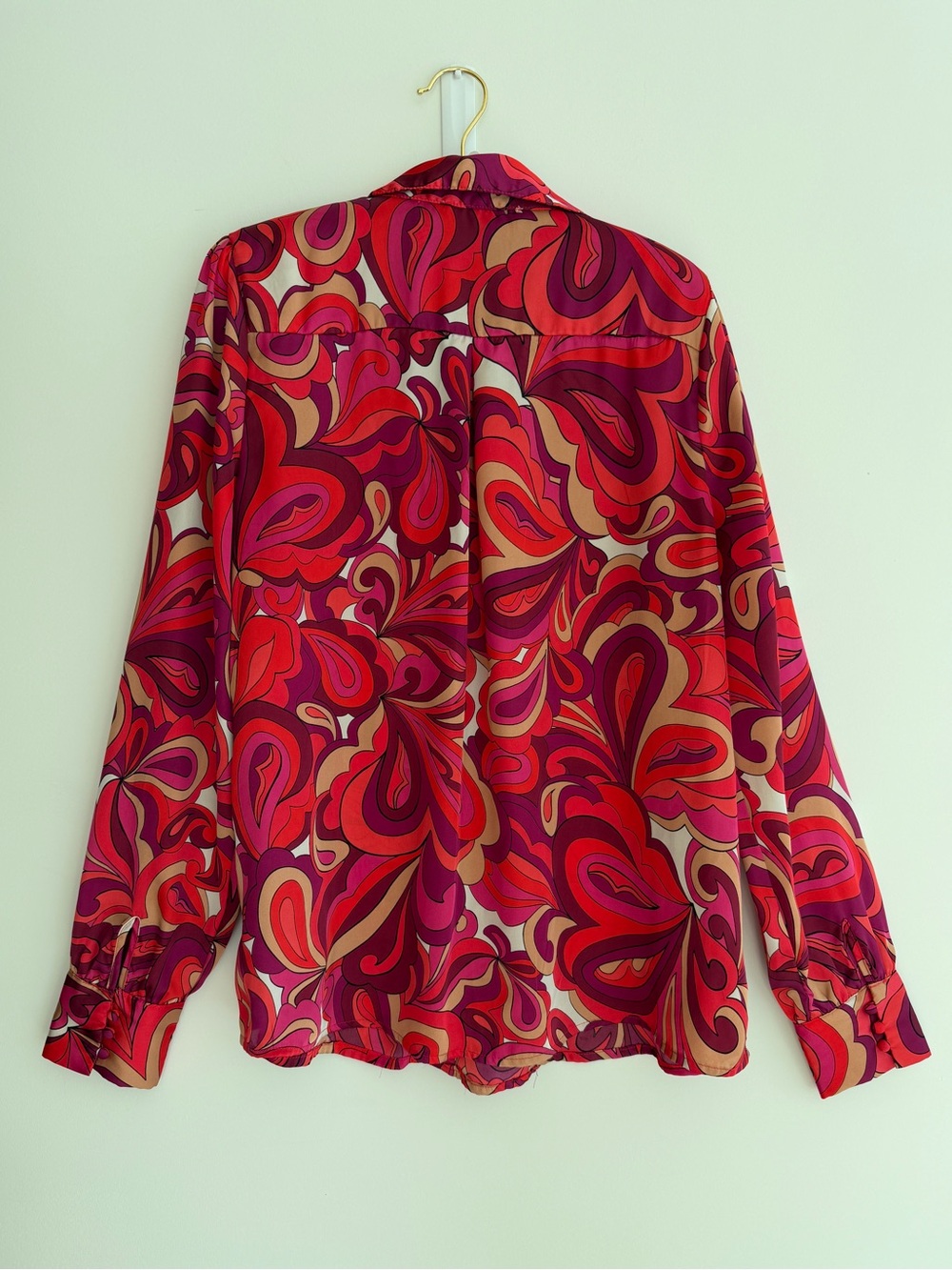 HAVER & BLAIR London Blouse Satin Colourful Swirl Long Sleeve Button Front Chic - Picture 8 of 15